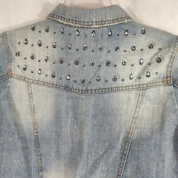 Highway Jeans Denim Button Up Jacket Women Size L Embellished Long Sleeve Pocket - Picture 6 of 9